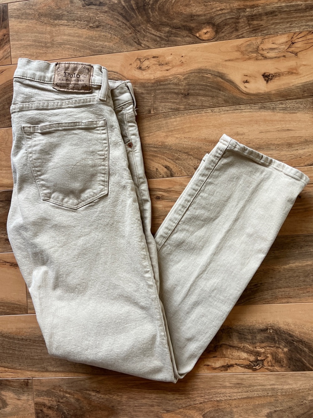 Polo Ralph Lauren Varick Slim Straight Jeans Mens 33x32 Tan Khaki Denim Pants